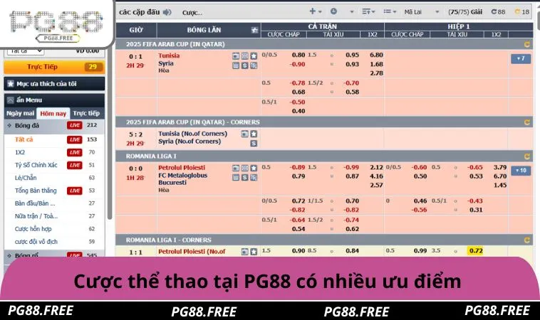 Cược thể thao tại PG88 có nhiều ưu điểm