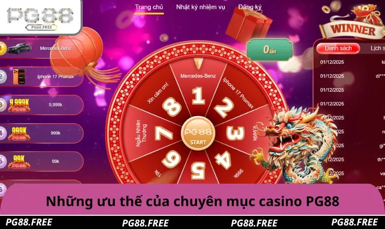 Những ưu thế của chuyên mục casino PG88
