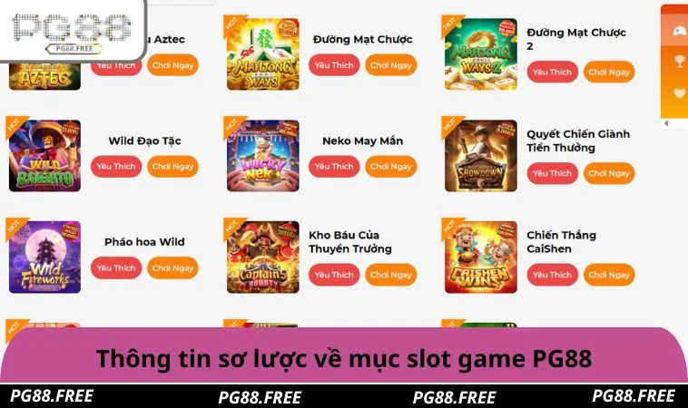 Thông tin sơ lược về mục slot game PG88